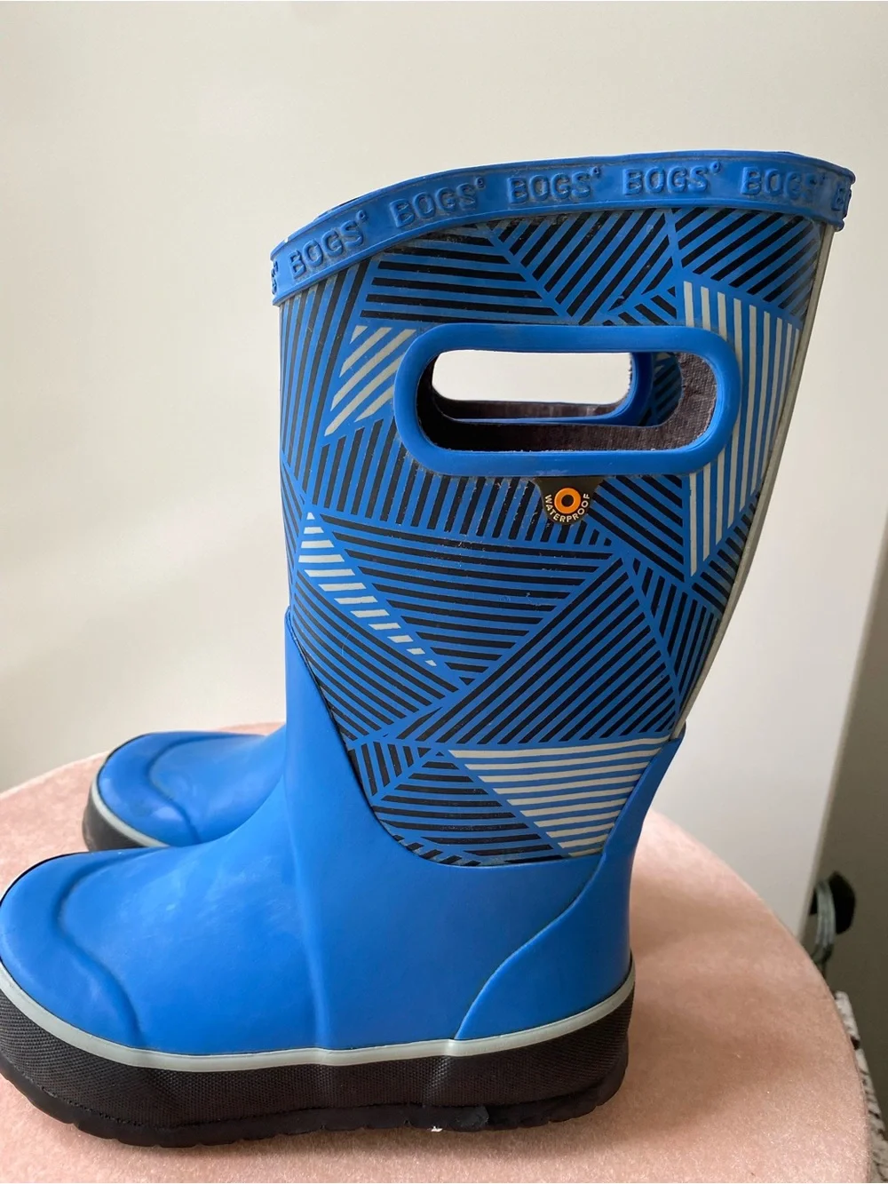 BOGS Kids Waterproof Rain Boots Blue Geometric Size 10